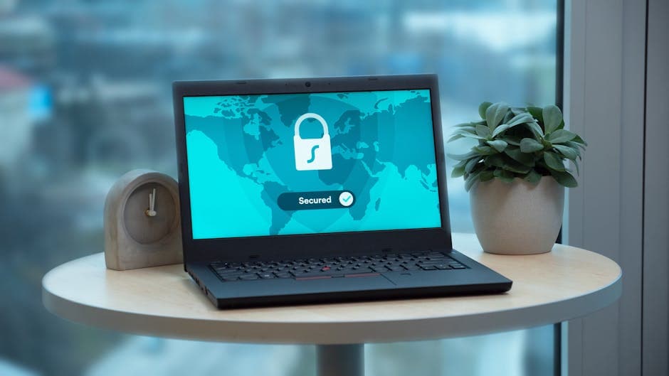 Laptop with security lock icon