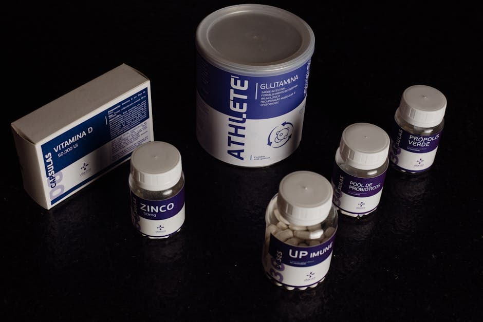 Nutritional supplements and vitamins close-up